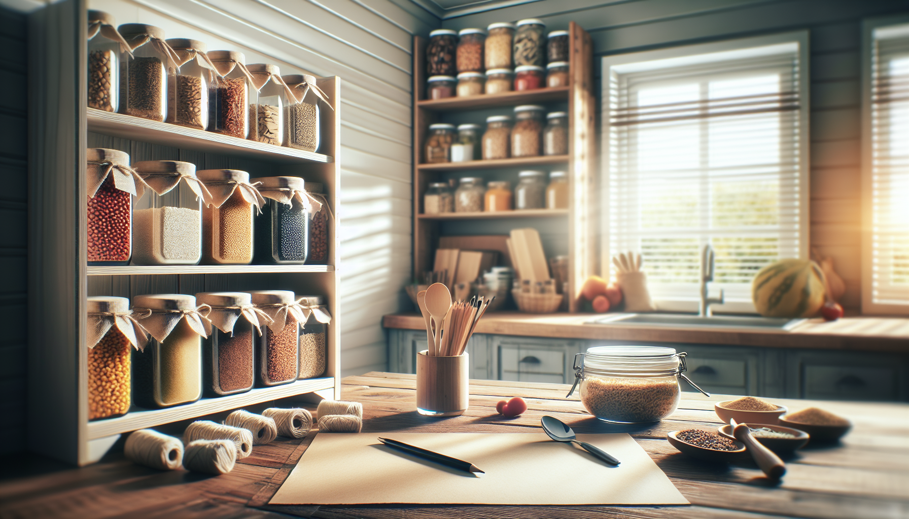A well-organized pantry with labeled containers and fresh produce